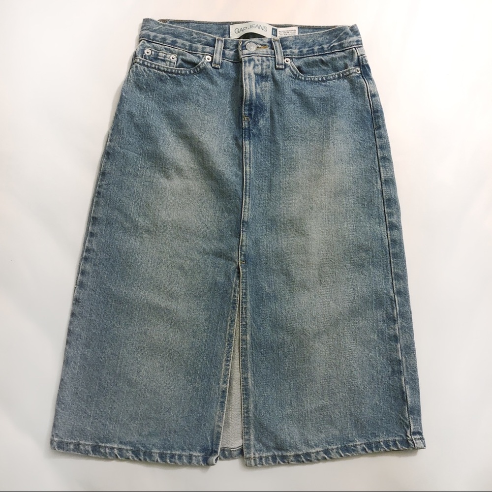 GAP Knee Length Front Slit Denim Jean Skirt sz 1